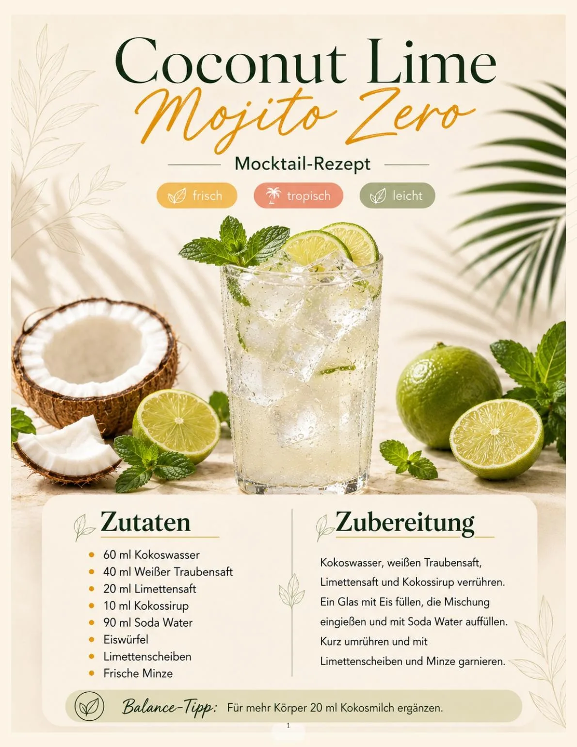 Coconut Lime Mojito Zero – frisch, tropisch, leicht