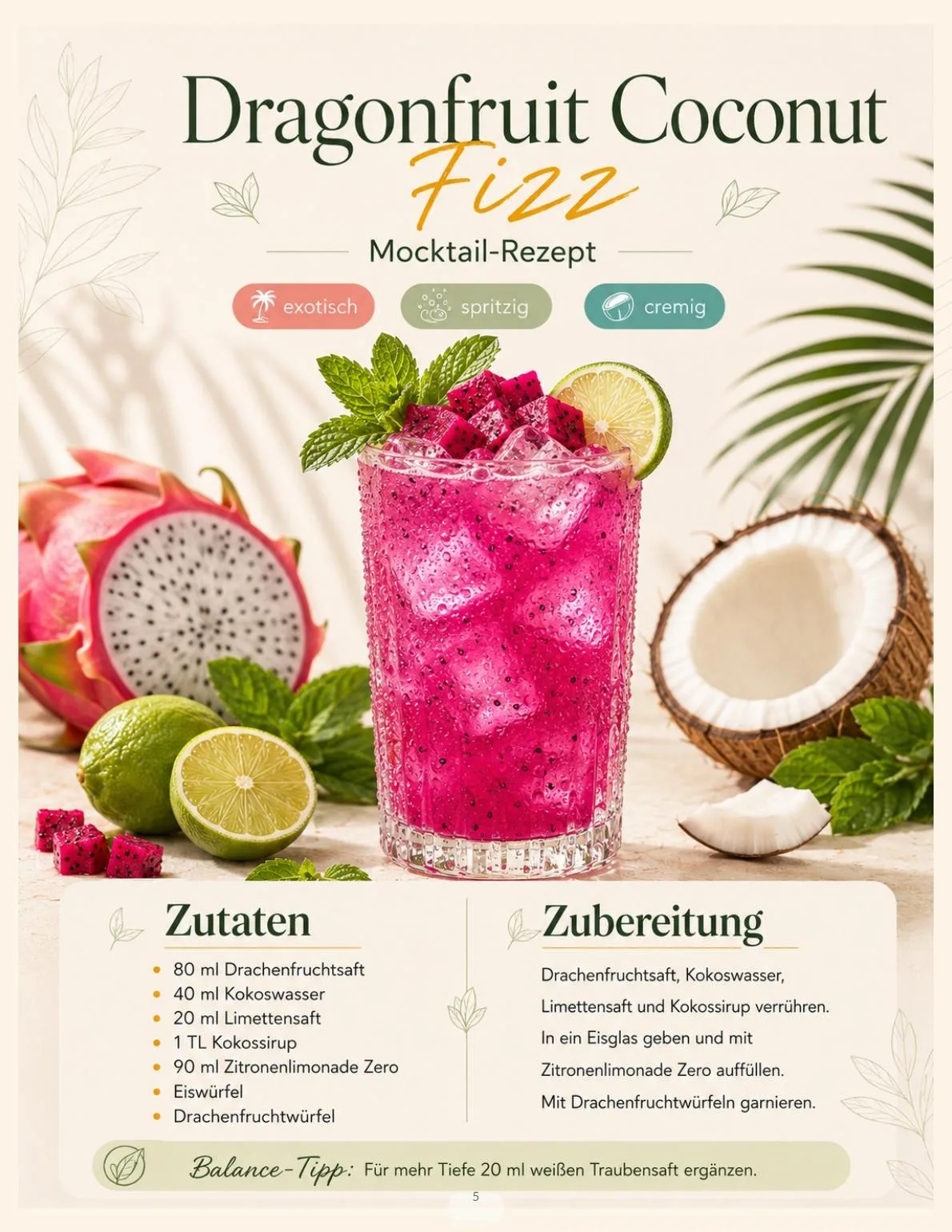 Dragonfruit Coconut Fizz – exotisch, spritzig, cremig