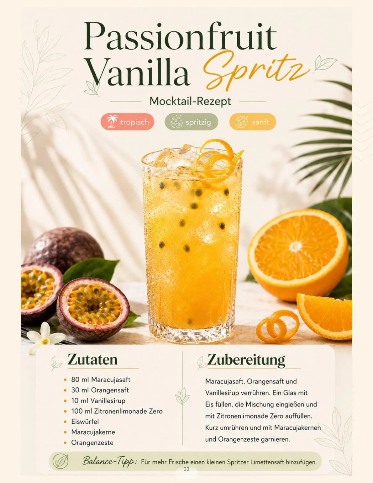 Passionfruit Vanilla Spritz – tropisch, spritzig, sanft
